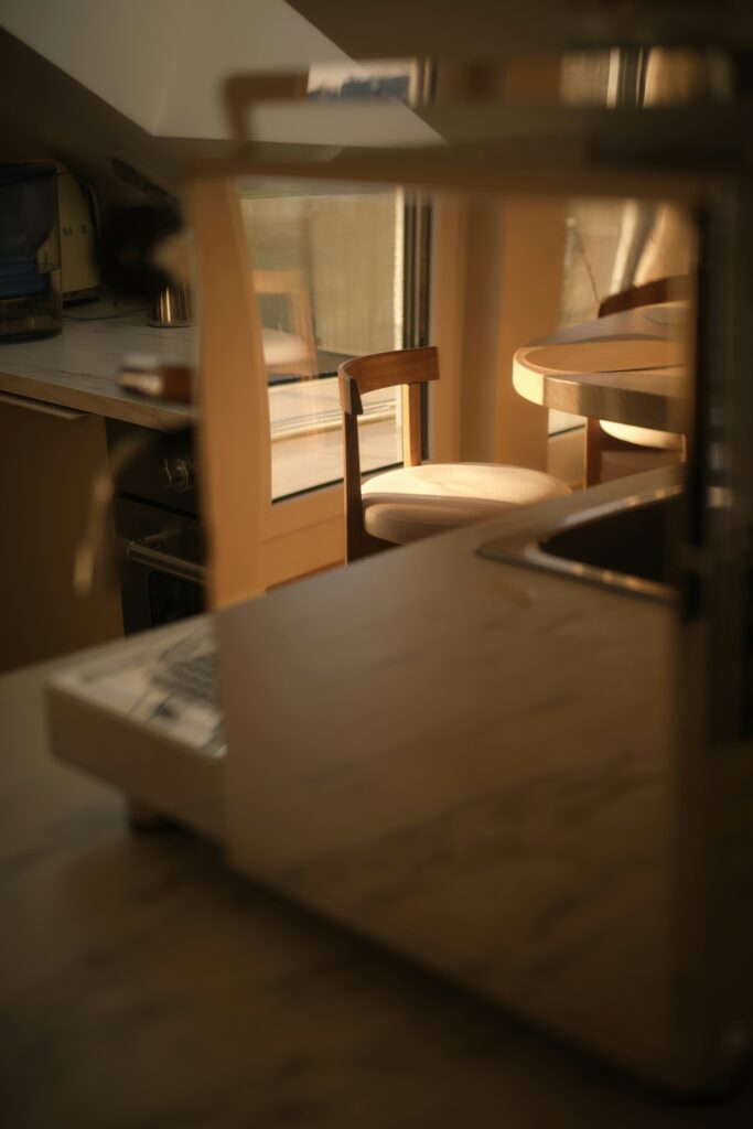 calm family morning routine in kitchen with natural light